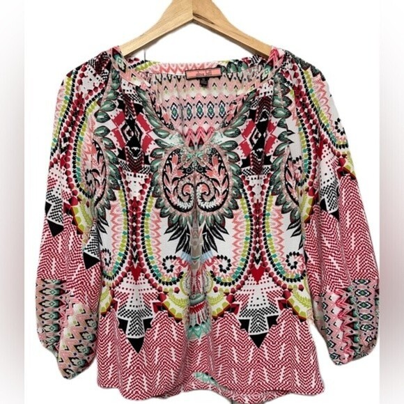 Anthropologie Olive Hill Boho Geometric Multi Pattern Top Size Small - Picture 8 of 16